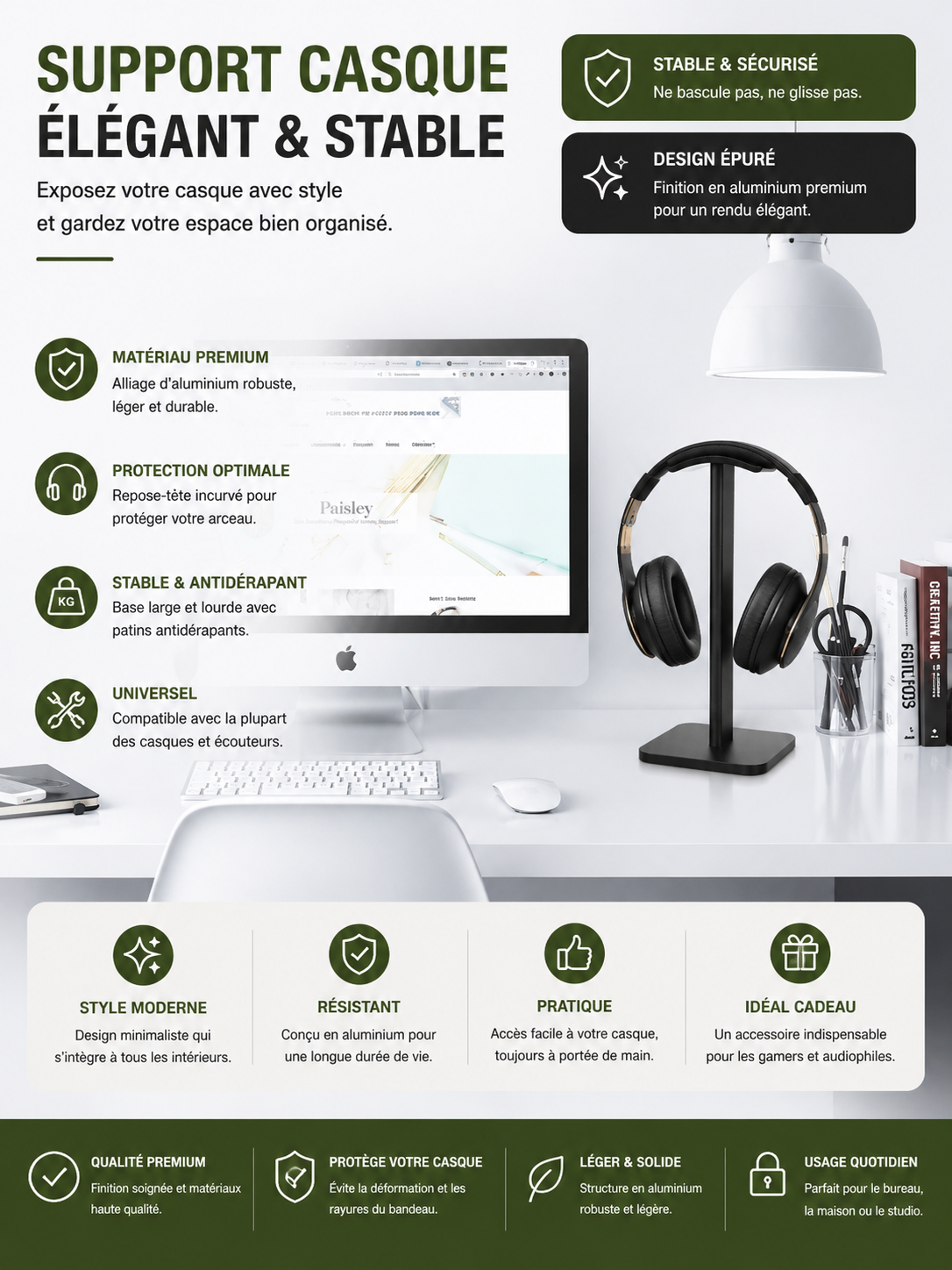 Support Casque Premium – Stable, Élégant & Gain de Place