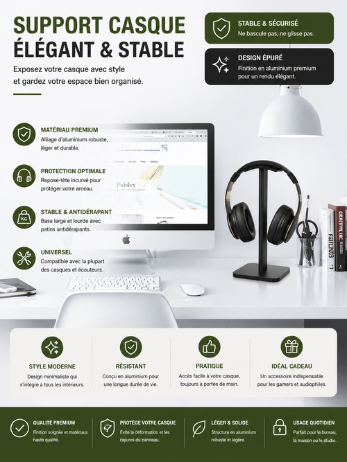 Support Casque Premium – Stable, Élégant & Gain de Place