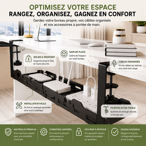 Organisateur de câbles sous bureau extensible