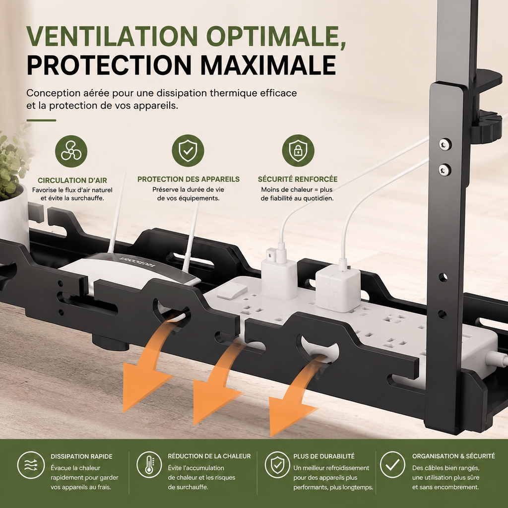 Organisateur de câbles sous bureau extensible