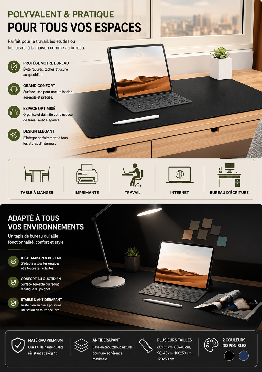 Tapis de Bureau Premium 90 × 43 cm – Antidérapant & Imperméable